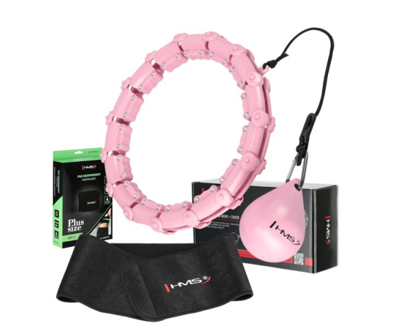 Sada růžové masážní Hula Hoop se závažím HMS HHW11 a zeštíhlujícího bederního pásu HMS BR163 PLUS SIZE